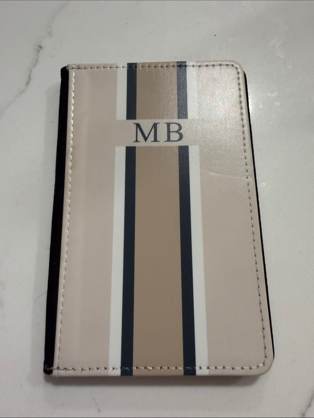 Monogram MB Striped Faux Leather Passport Wallet - Beige & Black